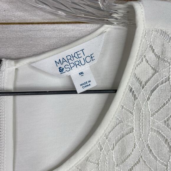 Market & Spruce Top Womens XXL Cream White Lace Cutout Overlay Short Sleeve Zip - Picture 2 of 9